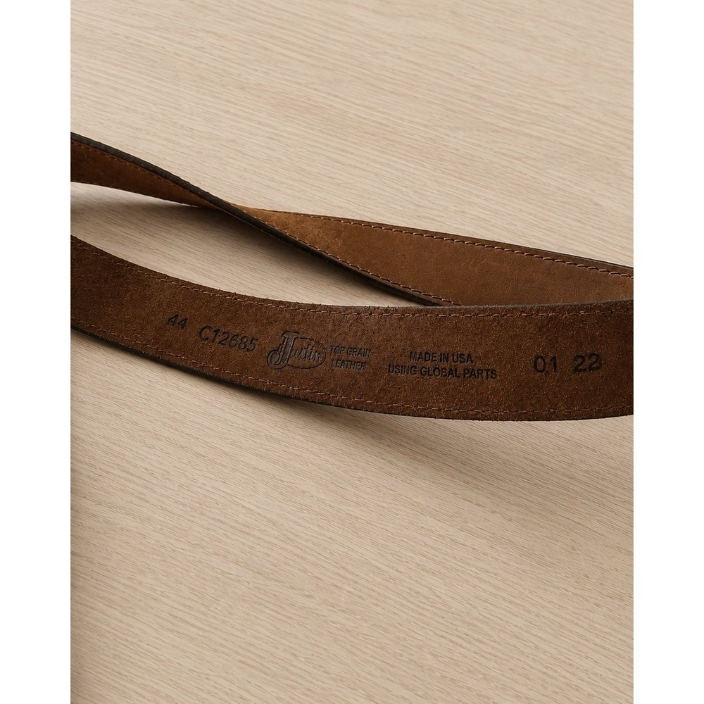 Justin Top Grain Leather Western Belt Size 44 Brown Cowboy Rodeo Buckle USA - Picture 6 of 6